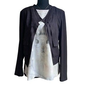 Nine West  Faux Leather Blazer Women's Sz M Black Asymmetrical Perforated Boho